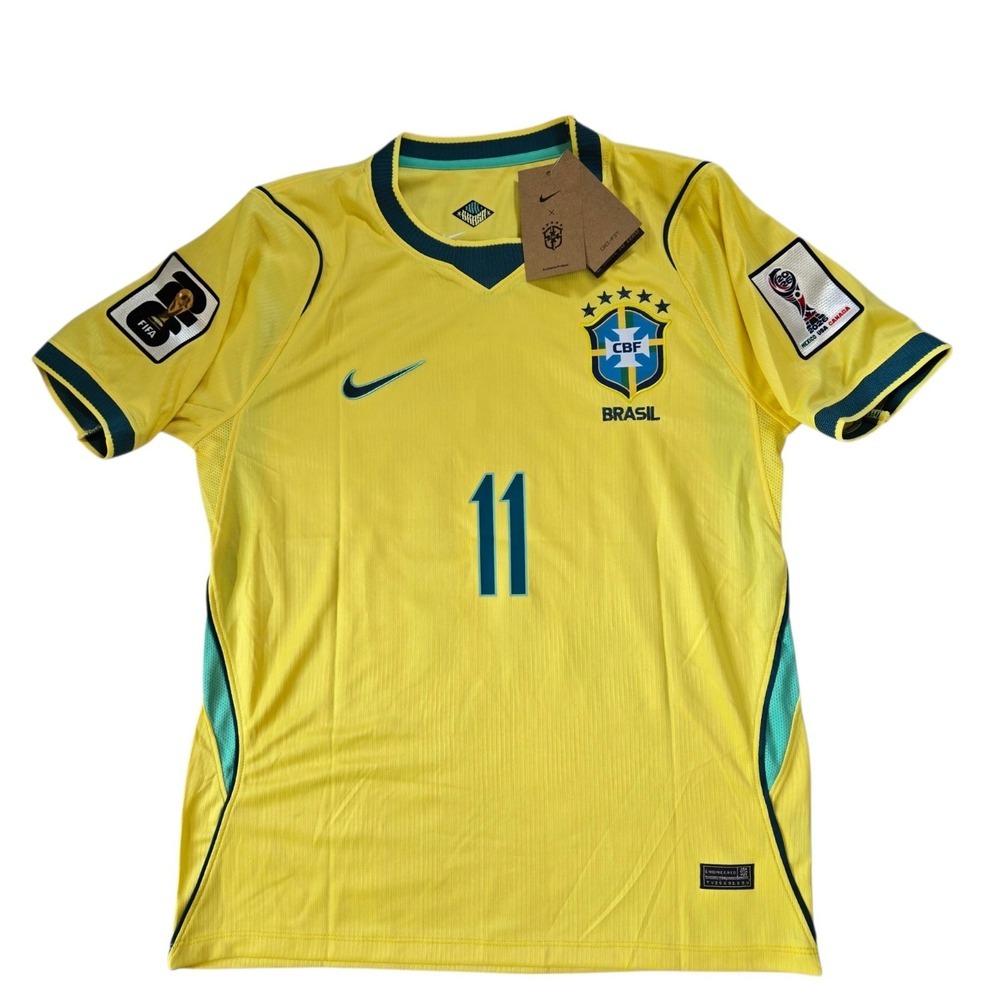 Nike Brazil Raphinha #11 Men's S Yellow/Green/Blue Soccer Jersey FIFA 2026 Patch